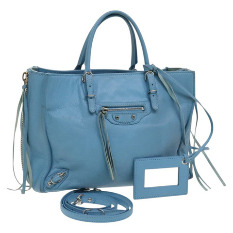 BALENCIAGA Paper 手提包 皮革 2 款 淺藍色 銀色 370926 正品 128459