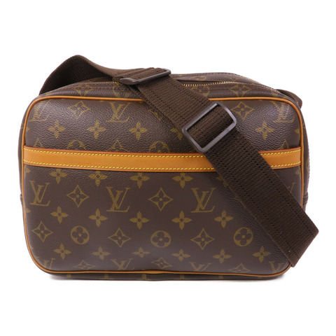 LOUIS VUITTON Monogram Reporter PM金扣肩背袋棕色