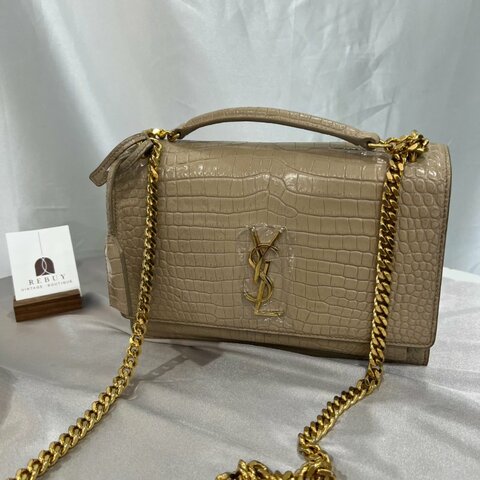 YSL 442906 奶茶鱷魚壓紋SUNSET 中號