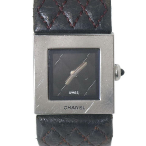 CHANEL Ashier 女士石英腕錶 Matelasse 銀色 x 黑色 ES