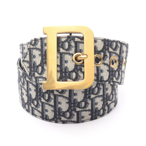 Christian Dior Oblique 提花腰帶 帆布 皮革 海軍藍 二手 女士