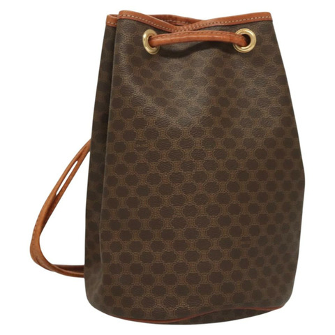 CELINE Macadam 帆布單肩包 PVC 棕金色 正品 128643