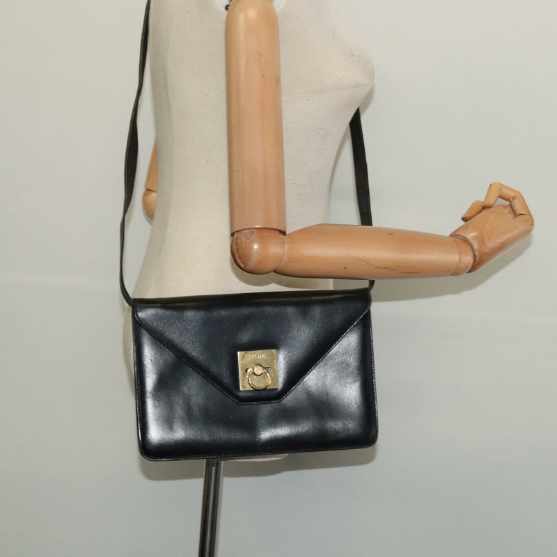 【日本直送】CELINE 黑色金色皮革肩背包 正品 127909-21