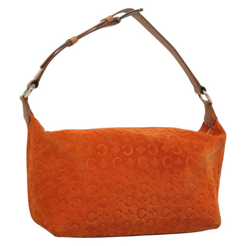 CELINE C Macadam 帆布手提包 絨面革 橙色 銀色 正品 bs27483