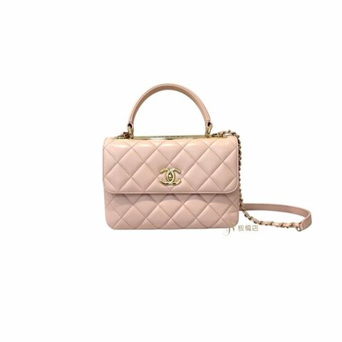 chanel包包Trendy CC櫻花粉淡金釦菱格手提下蓋鏈包/A92236