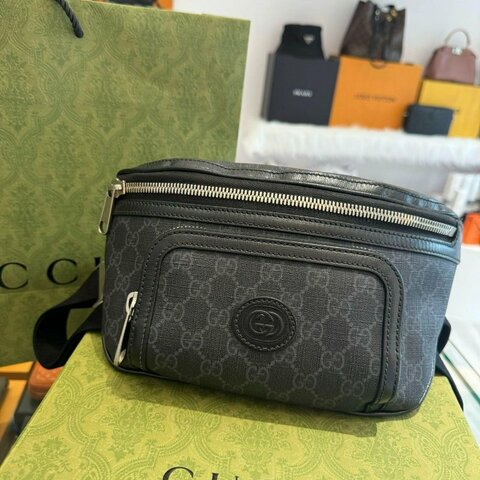 GUCCI GG Retro 黑老花拼接 腰包/胸包