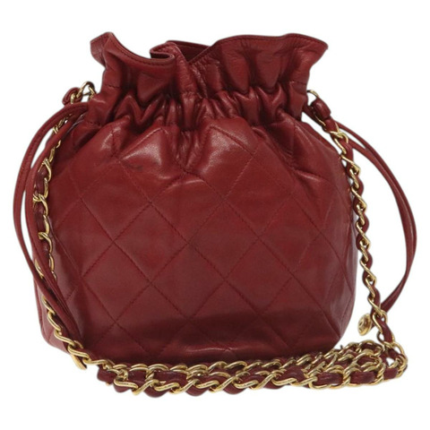 香奈兒 (CHANEL) 菱格紋鏈條單肩包 小羊皮 紅金色 CC 正品 128458
