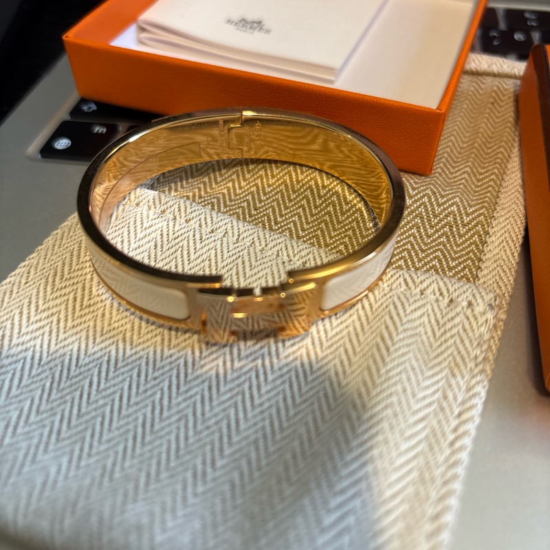 Hermes CLIC琺瑯手環玫瑰金/奶油白-0