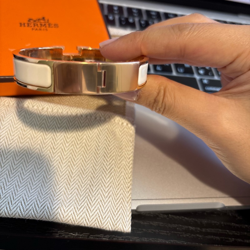 Hermes CLIC琺瑯手環玫瑰金/奶油白-7