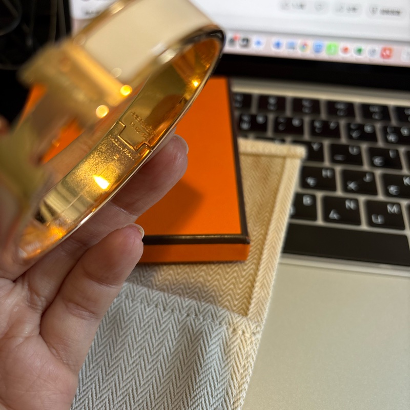 Hermes CLIC琺瑯手環玫瑰金/奶油白-8