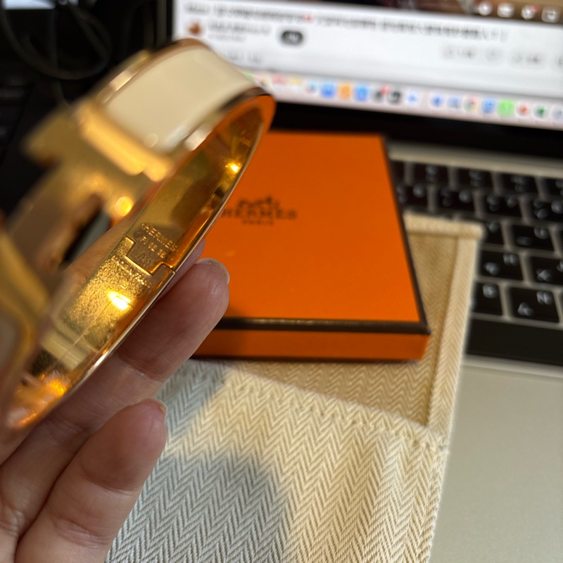 Hermes CLIC琺瑯手環玫瑰金/奶油白-9