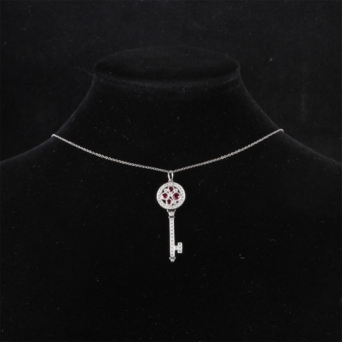 TIFFANY&CO(蒂芙尼)  18K白金 鑽石 pt950 白金 滿鑽紅寶石泡泡造型鑰匙項鏈 吊墜3.5CM