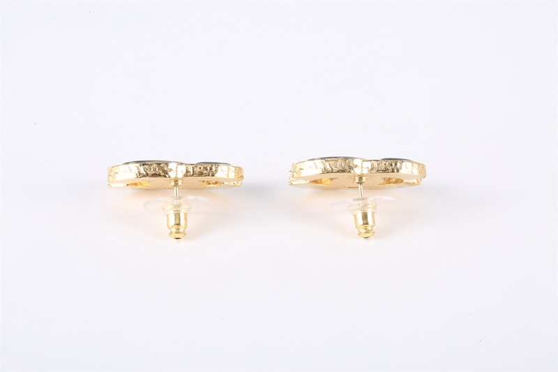 CHANEL(香奈兒) 合金 23K 黑色琺瑯熔岩雙C耳環耳釘-2