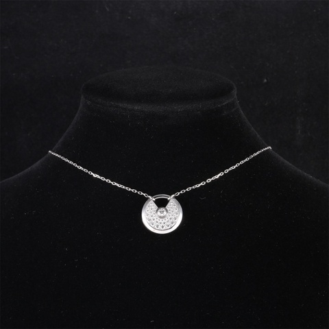 CARTIER(卡地亞) 18K白金 鑽石 白金 AMULETTE 護S符 滿鑽 項鏈 大號 18K