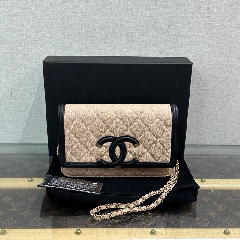 限量售出🆕Chanel奶茶色黑框vanity雙C logo斜挎單肩鏈條包😍-4
