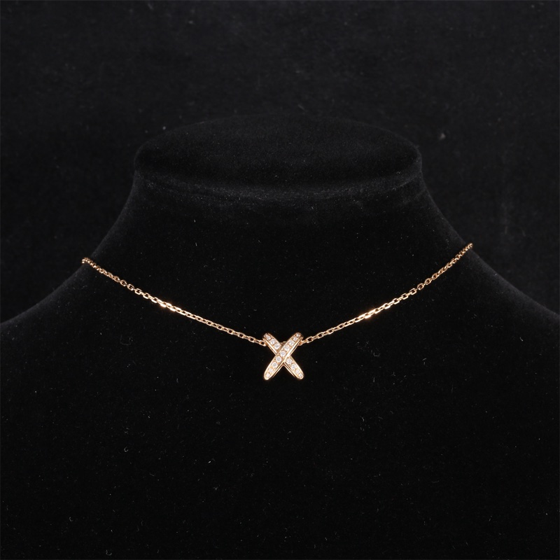 CHAUMET(尚美巴黎) Juxe De Liens 歡緣 豎版大叉項鏈 滿鑽 18K玫瑰金/鑽石 項鏈 玫瑰金 18K-0