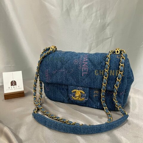CHANEL AS3134/晶片款 牛仔塗鴉金鍊包 CF20