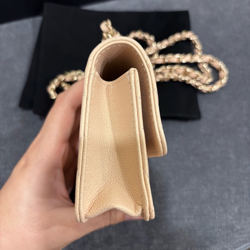 極新限量售出😍Chanel裸色珍珠荔枝牛皮菱格紋小卡包鏈條包-6