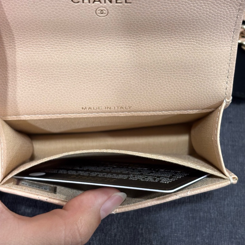 極新限量售出😍Chanel裸色珍珠荔枝牛皮菱格紋小卡包鏈條包-11