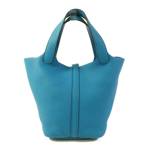 HERMES Clemence皮革Picotin PM銀扣手挽袋Bleu Zanzibar