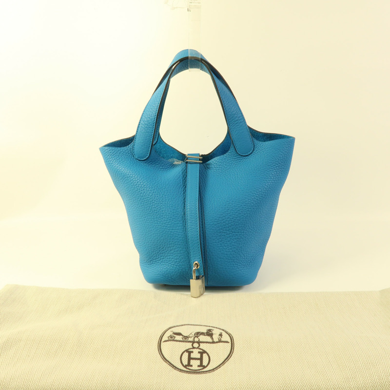 HERMES Clemence皮革Picotin PM銀扣手挽袋Bleu Zanzibar-13