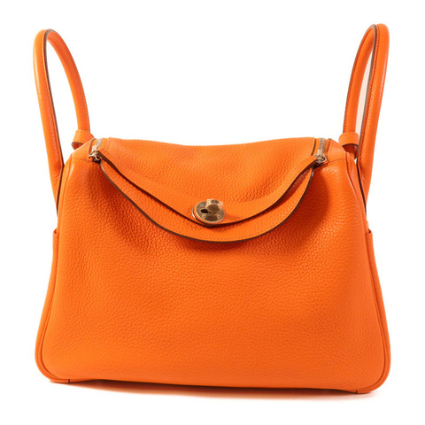 HERMES Clemence皮革Lindy 30銀扣手挽肩背兩用袋Orange