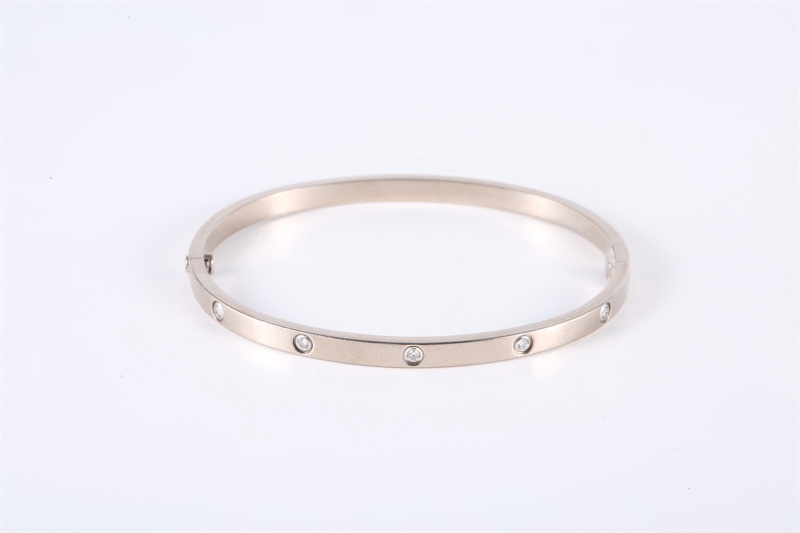 CARTIER(卡地亞) LOVE 18K金 十鑽手鐲 窄版 18k白金 18K白金/鑽石 17號 白金-2