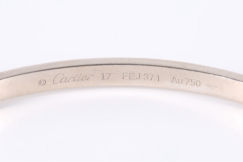 CARTIER(卡地亞) LOVE 18K金 十鑽手鐲 窄版 18k白金 18K白金/鑽石 17號 白金-3