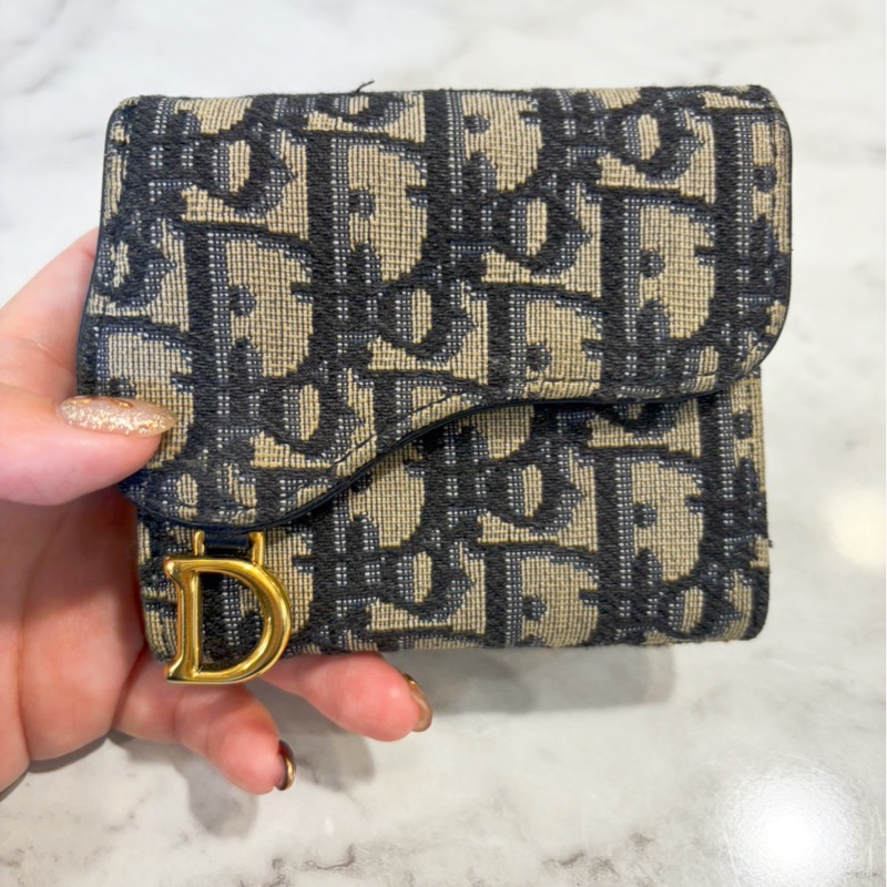 Dior Saddle 藍緹花布三折短夾-9