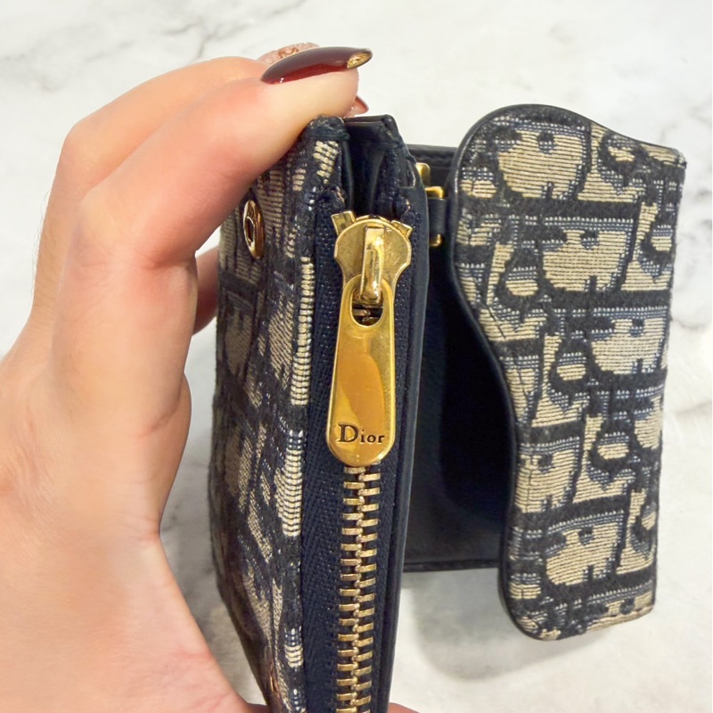 Dior Saddle 藍緹花布三折短夾-16