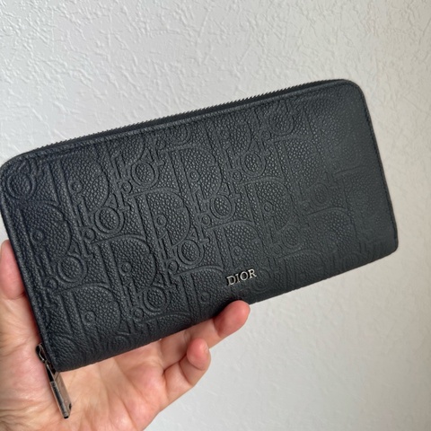 dior黑色皮革壓紋ㄇ字拉鏈長夾