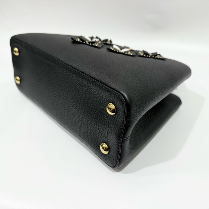 LV黑色牛皮拚黑白花卉造型Capucines MM/ M53850-7