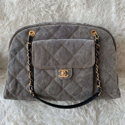 香奈兒 Chanel 24A 保齡球包 做舊灰色牛仔 搭配復古五金 超大號maxi