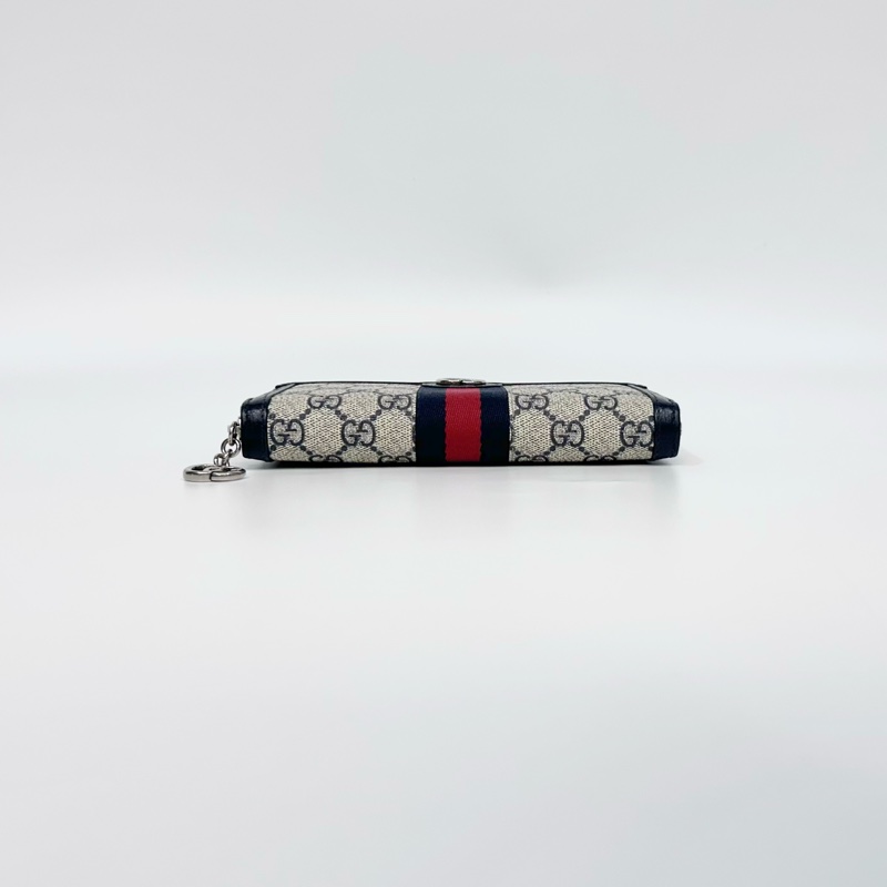 GUCCI藍色拼原花牛皮藍紅藍ㄇ拉長夾523154-3