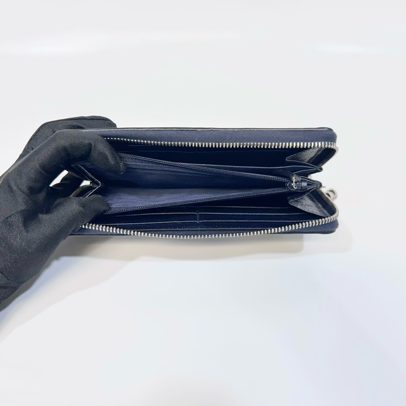 GUCCI藍色拼原花牛皮藍紅藍ㄇ拉長夾523154-6