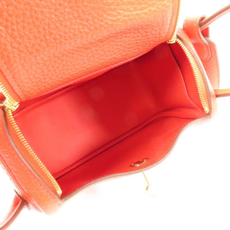 HERMES Clemence皮革Mini Lindy金扣手挽肩背兩用袋Rouge De Coeur-3