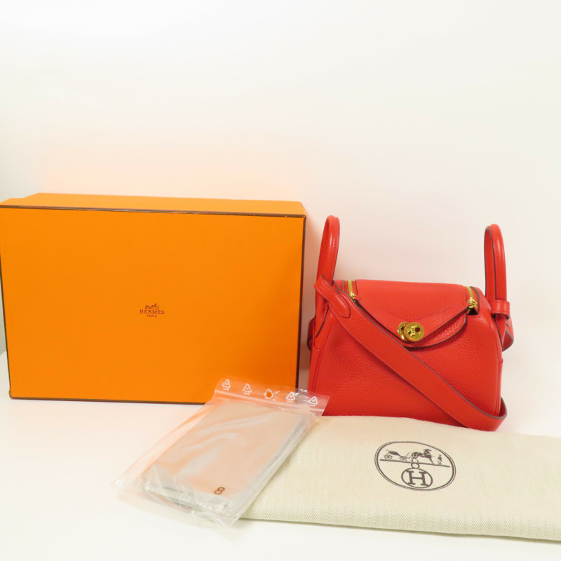 HERMES Clemence皮革Mini Lindy金扣手挽肩背兩用袋Rouge De Coeur-5