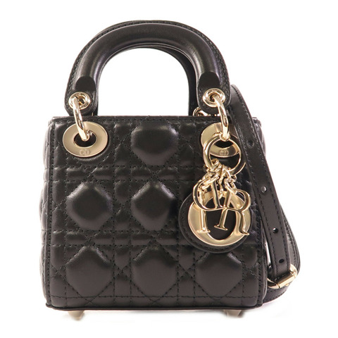 Dior 羊皮皮革Lady Dior Micro金扣手挽肩背兩用袋