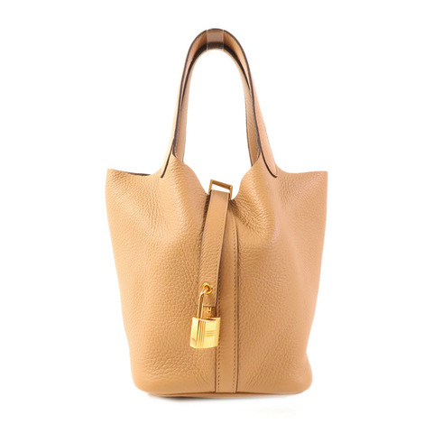 HERMES Clemence皮革Picotin PM金扣手挽袋Chai
