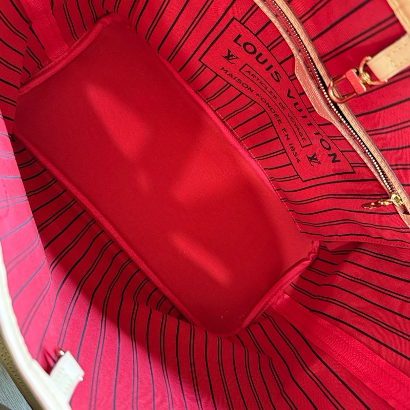 LV M46987 NEVERFULL MM 老花內櫻桃紅色中款 購物包(附小包)-2