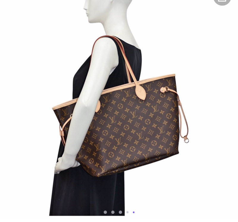 LV M46987 NEVERFULL MM 老花內櫻桃紅色中款 購物包(附小包)-5