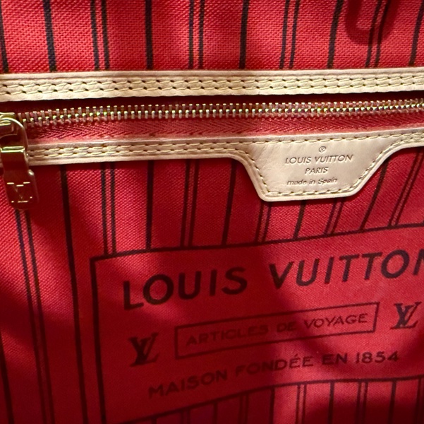 LV M46987 NEVERFULL MM 老花內櫻桃紅色中款 購物包(附小包)-10