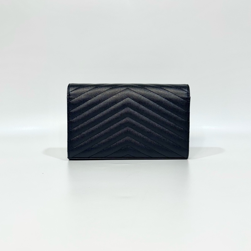 YSL黑金荔紋牛皮V型紋下蓋20卡WOC斜背包377828-1