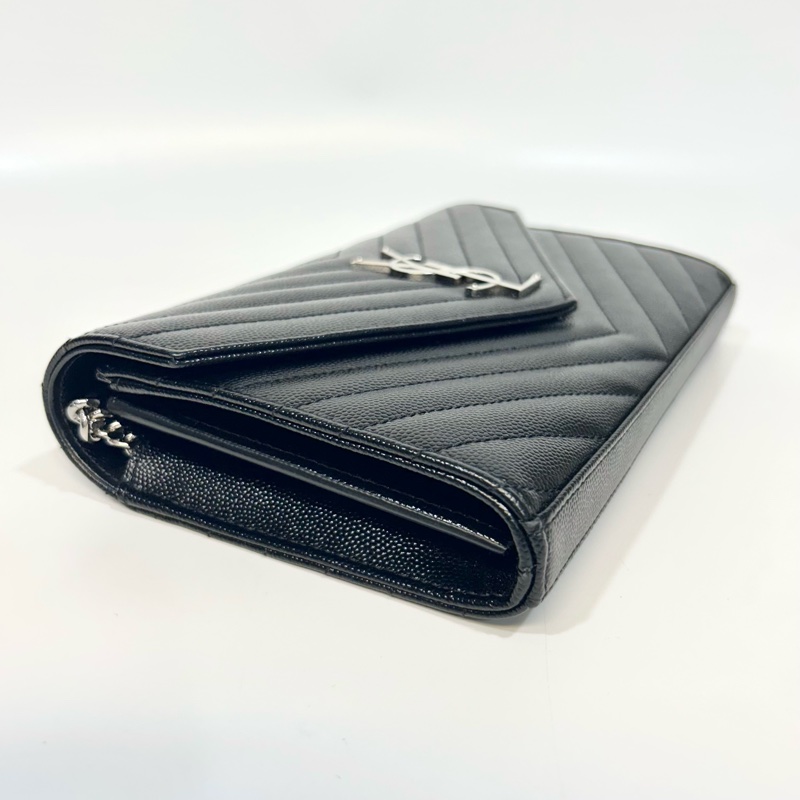 YSL黑金荔紋牛皮V型紋下蓋20卡WOC斜背包377828-5