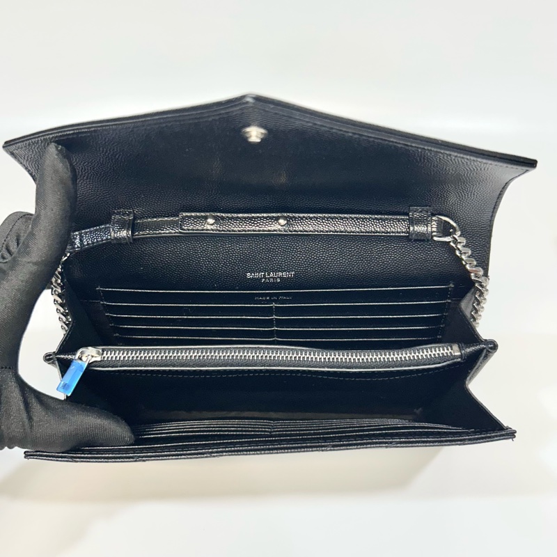 YSL黑金荔紋牛皮V型紋下蓋20卡WOC斜背包377828-8