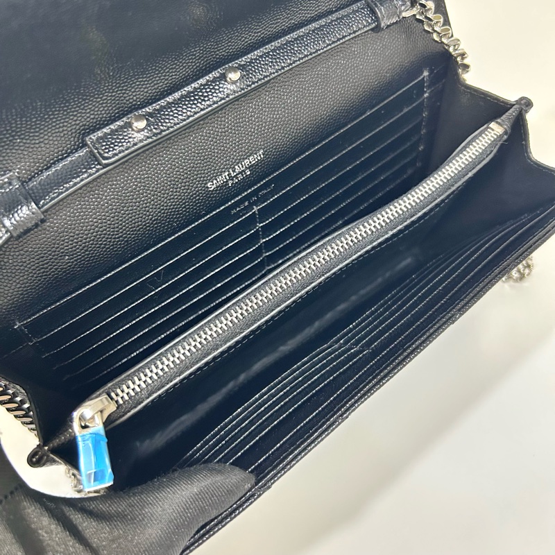 YSL黑金荔紋牛皮V型紋下蓋20卡WOC斜背包377828-9