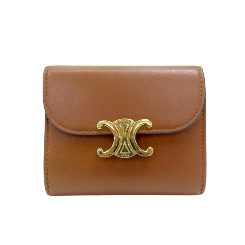 棕色 光滑羊皮 TRIOMPHE 三折短夾 10D783BZG.04LU-0