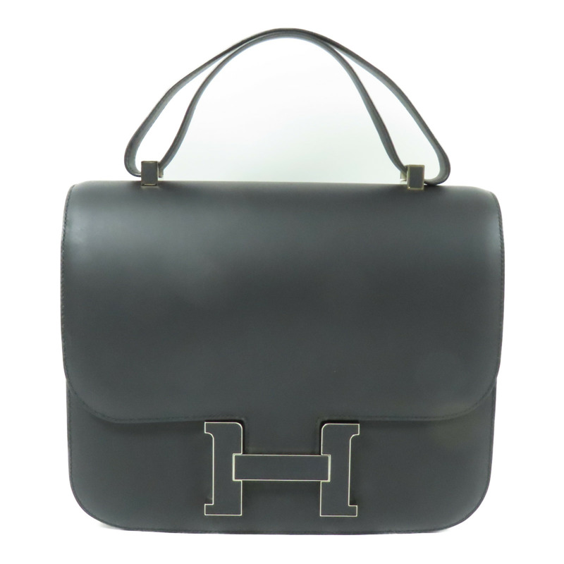 HERMES Sombrero皮革Constance 29銀扣肩背袋89 Noir-0