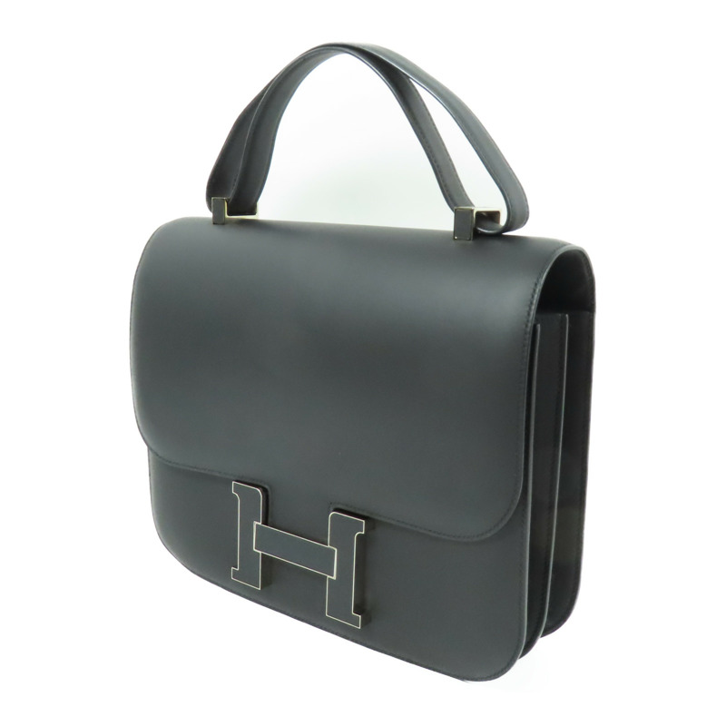 HERMES Sombrero皮革Constance 29銀扣肩背袋89 Noir-2