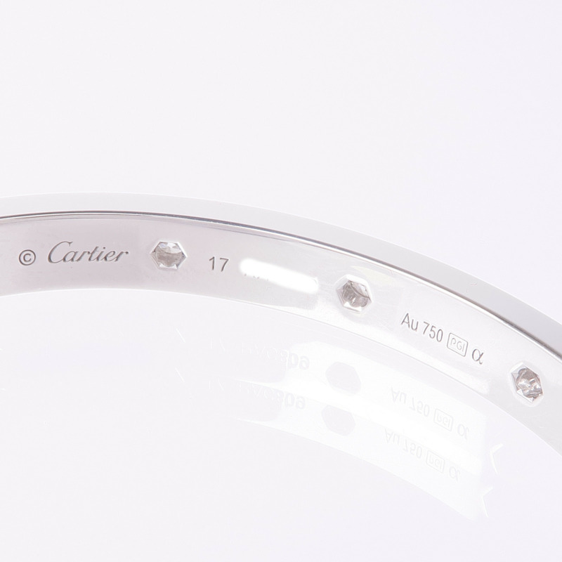 CARTIER 18K白金Love Blaceret Full Diamond Bracelet鑽石手鐲Cartier#17-3